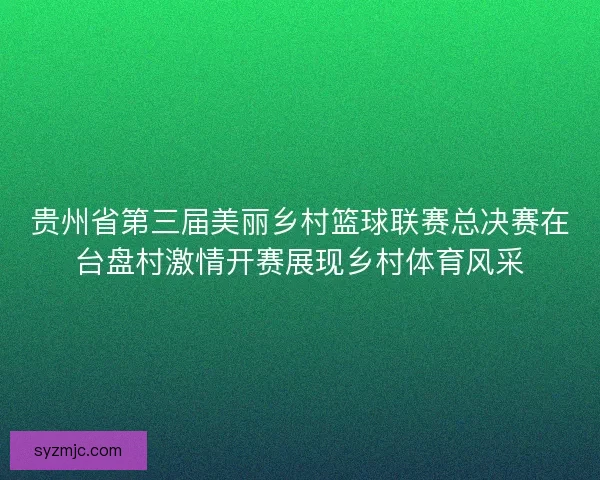 贵州省第三届美丽乡村篮球联赛总决赛在台盘村激情开赛展现乡村体育风采