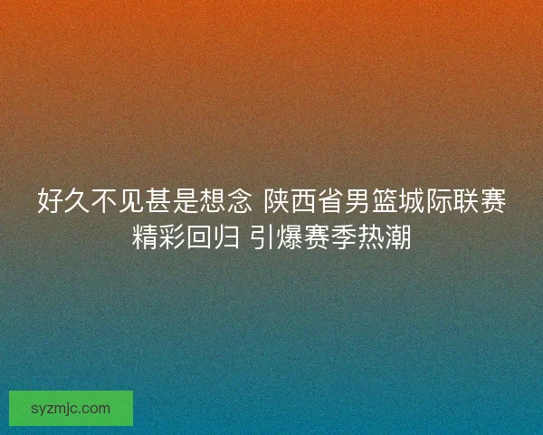 好久不见甚是想念 陕西省男篮城际联赛精彩回归 引爆赛季热潮