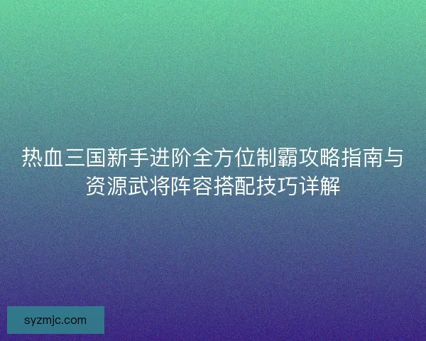 热血三国新手进阶全方位制霸攻略指南与资源武将阵容搭配技巧详解