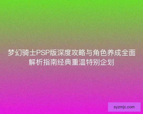 梦幻骑士PSP版深度攻略与角色养成全面解析指南经典重温特别企划